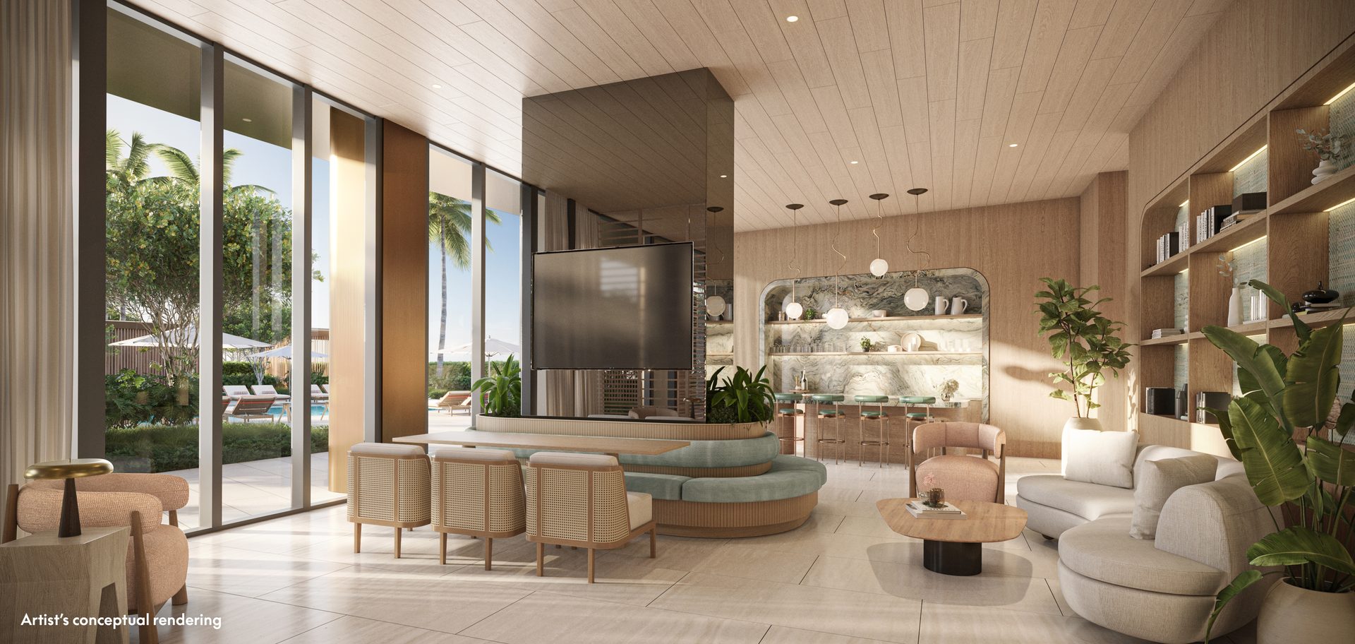 W Residences, Pompano Beach — CondoClub residents' lounge (artist's rendering)