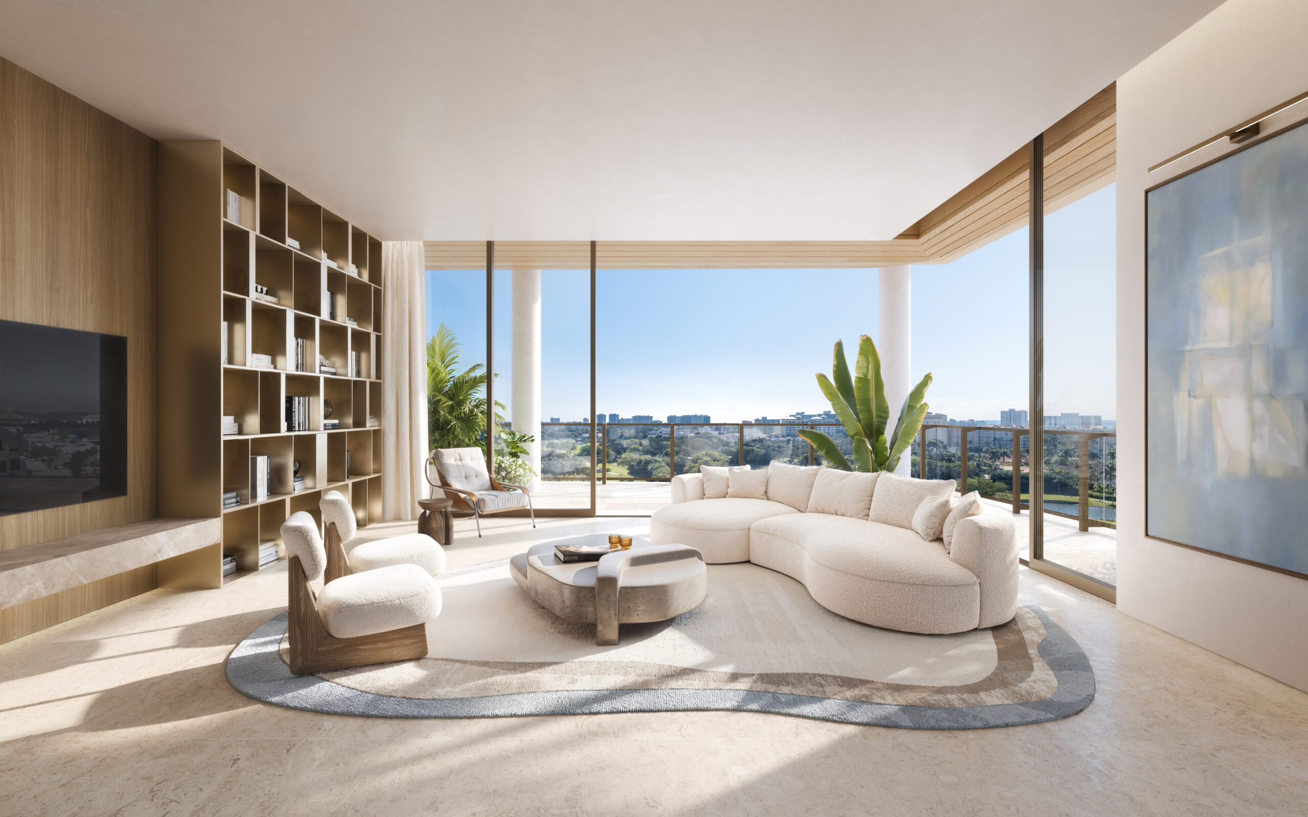 Glass House, Boca Raton — Living room (artist's rendering)