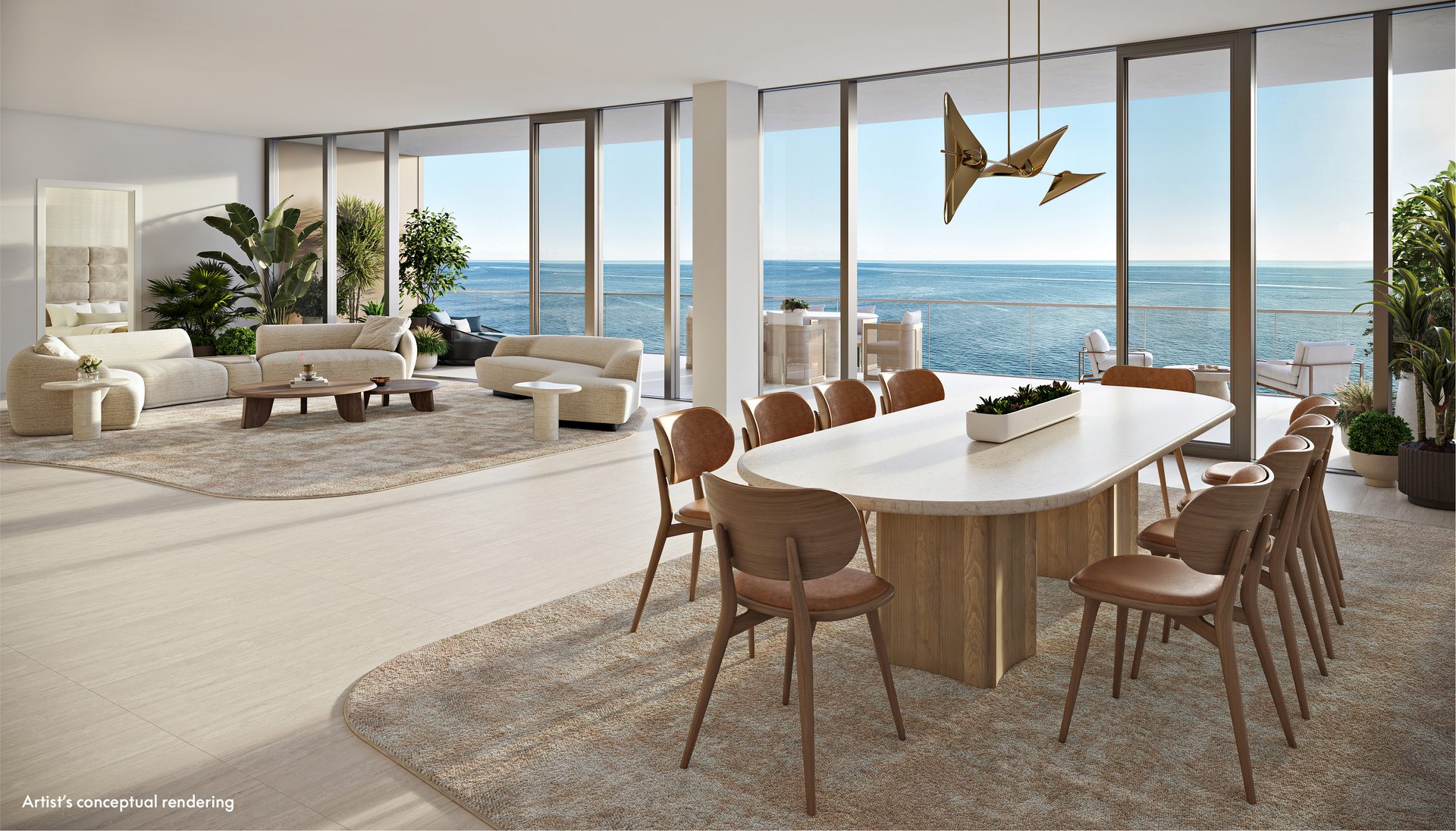 W Residences, Pompano Beach — Penthouse living and dining room (artist's rendering)