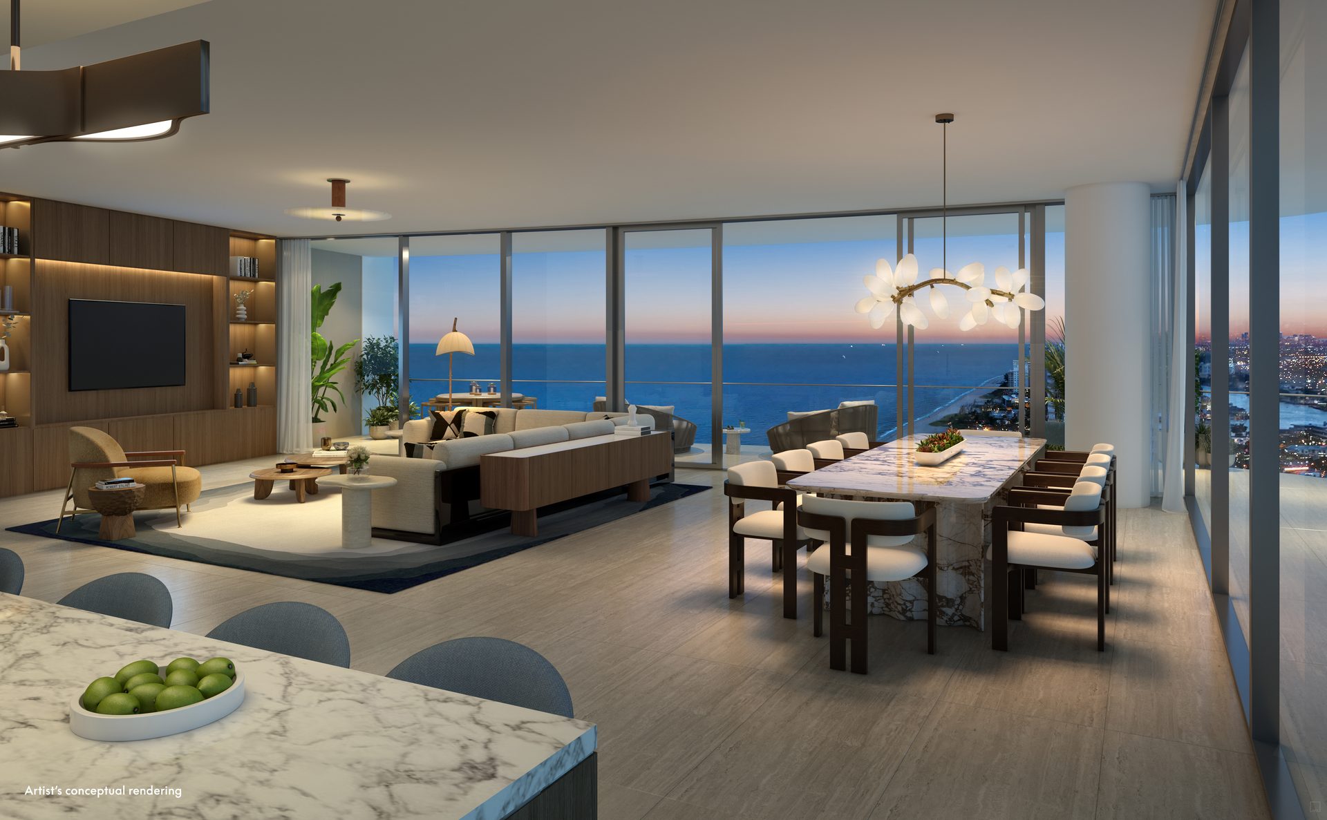 W Residences, Pompano Beach — Residences living room view (artist's rendering)