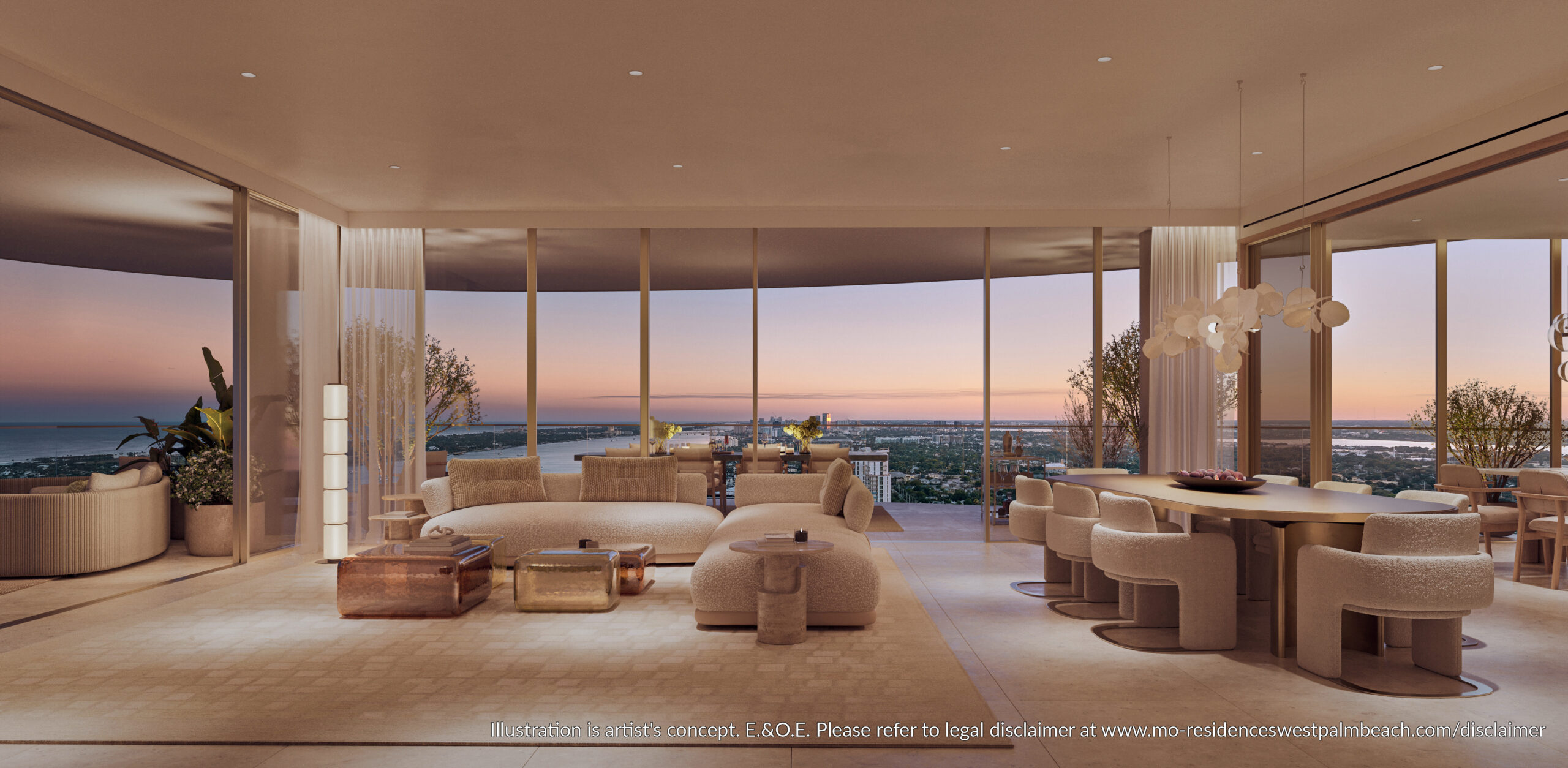 Mandarin Oriental Residences — Living and dining room (artist's rendering)